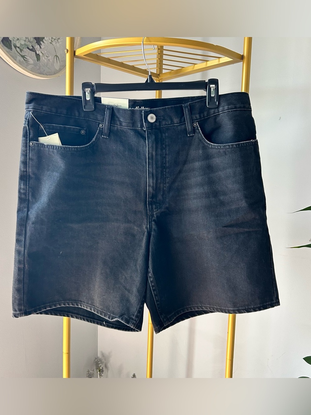 GoodfelMen's relaxed fit Denim 8 inches inseam black wash Jean Shorts size 38
